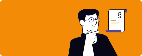 Ilustracija moškega, ki ima ob sebi ilustracijo listine.