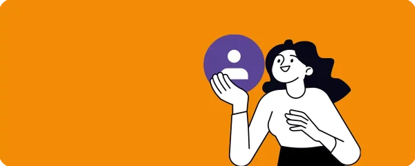 Ilustracija ženske, ki drži v roki povečano računalniško ikono uporabnika.